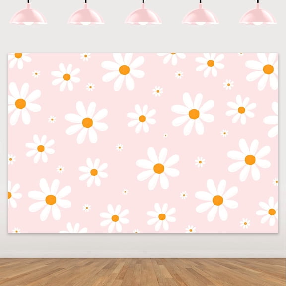 Pink Retro Daisy Backdrop Daisy Hippie Boho Party Decorations White Floral Pink Photograph Background for Girls Groovy Baby Shower Birthday Party Decor Supplies Photoshoot Studio Props 5x3ft