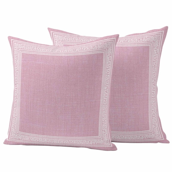 Pink Retro Greek Key Outdoor Waterproof Pillow Covers, Geometric Greece Ancient Rustic Decorative Square Throw Pillowcase Sofa Cushion Sham for Patio/Couch/Chair, 20"x20" 2 Pack