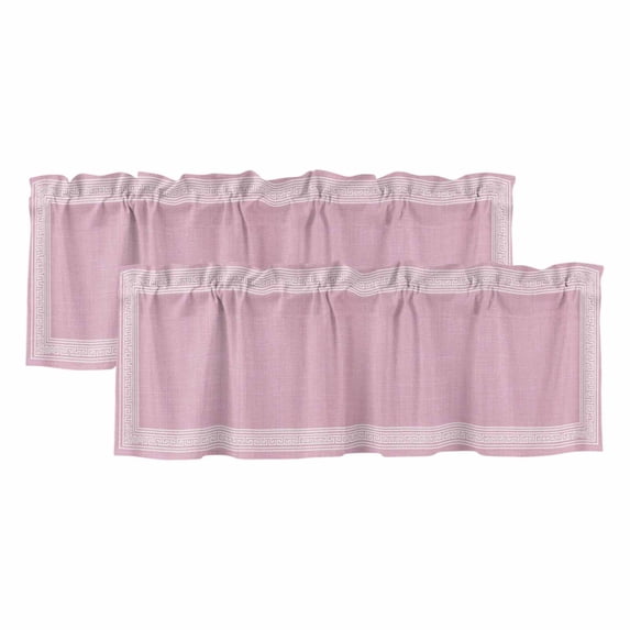 Pink Retro Greek Key Valances for Windows, Decorative Rod Pocket Window Valance Curtains, Geometric Greece Ancient Rustic Short Curtain Drapes for Kitchen/Living Room, 2 Panels, 54" W x 18" L
