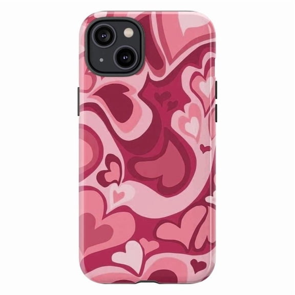 Pink Retro Heart Phone Case, Cute Valentine’s Day Love Aesthetic Protective Cover for iPhone 16 15 14 13 12 11 Pro Max Plus Mini