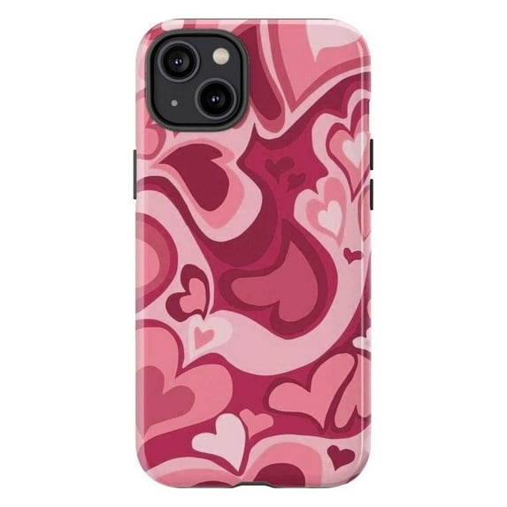 Pink Retro Heart Phone Case, Cute Valentine’s Day Love Aesthetic Protective Cover for iPhone 16 15 14 13 12 11 Pro Max Plus Mini