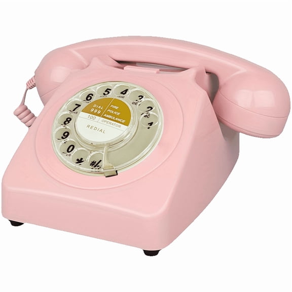 Pink Retro Rotary Landline Phone, 1960s Vintage Rotary Dial Telephone Old Fashioned Decorative Antique Phones with Mechanical Ringer for Home/Office/Hotel/,Old School Telephone