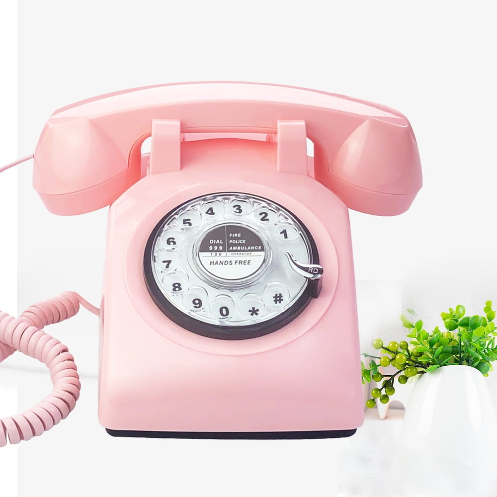 Pink Retro Single Line Corded Desk Telephone Classic Vintage Rotary Dial Hands Free Landline Phone for Home/Office/Hotel, Antique Phones for Seniors Gift