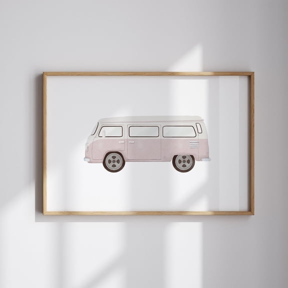 Pink Retro Van Nursery Print Baby Adventure Decor Unframed Paper Print
