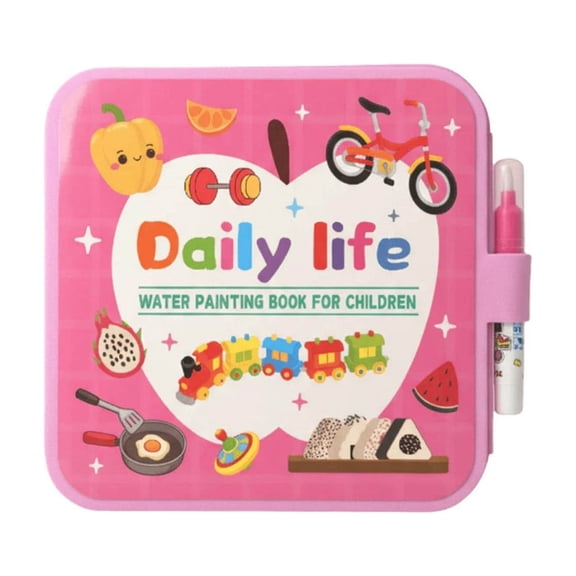 Pink Reusable Water Coloring Book For Kids With No-Mess Painting, Magic Reveal Colors And Included Water Pen, Educational Art Activity For Toddlers And Children, Canvas Material, 8.7X8.7In