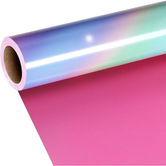 Pink Reversible Wrapping Paper - 17 Inch x 33 Feet Rainbow Gradient Girls Birthday Gift Wrap, Pastel Wrapping Paper for Girls, Party, Holiday & Baby Shower