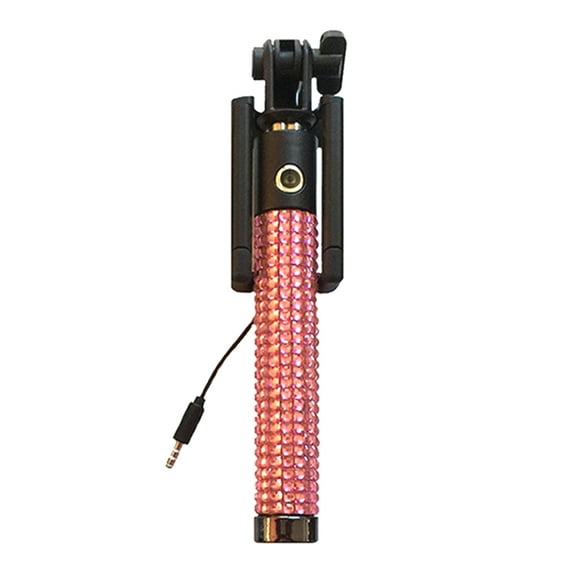 Pink Rhinestone Bling Mini Wired Selfie Stick For iPhones, BlackBerry, LG, Samsung and Other Android Smart Phones