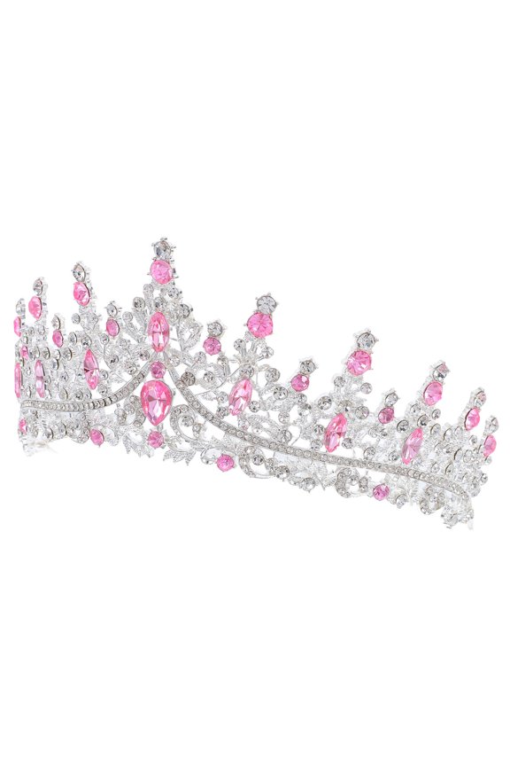 Elegant Pink Rhinestone Tiara Crown Headband for Wedding and Birthday Celebration