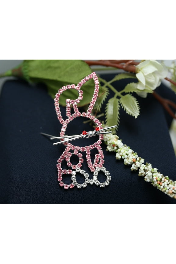 Pink Rhinestone Crystal Easter Rabbit Bunny Pin Brooch, Cute Bunny Pin, Easter Jewelry GIft