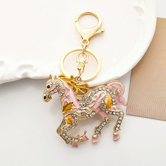 Pink Rhinestone Horse Keychain – Mini Equestrian Bag Charm with Lobster Clasp, 2.2" Glossy Pony Pendant Gift, Animal Purse Charms Pendant for Handbags Mens Women