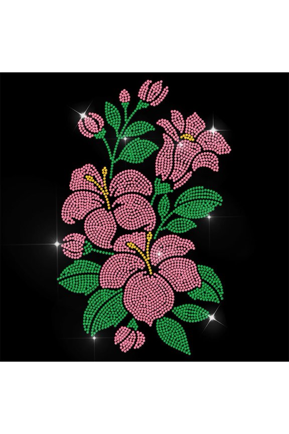 Pink Rhinestone Iron on Transfer Lily Flower Bling Diamond Hotfix Patches for Clothes 11.6"x8.2" Large Iron On Sequin Applique for Jeans Jacket Caps Bag T-Shirts Shoes DIY Decor Colorful