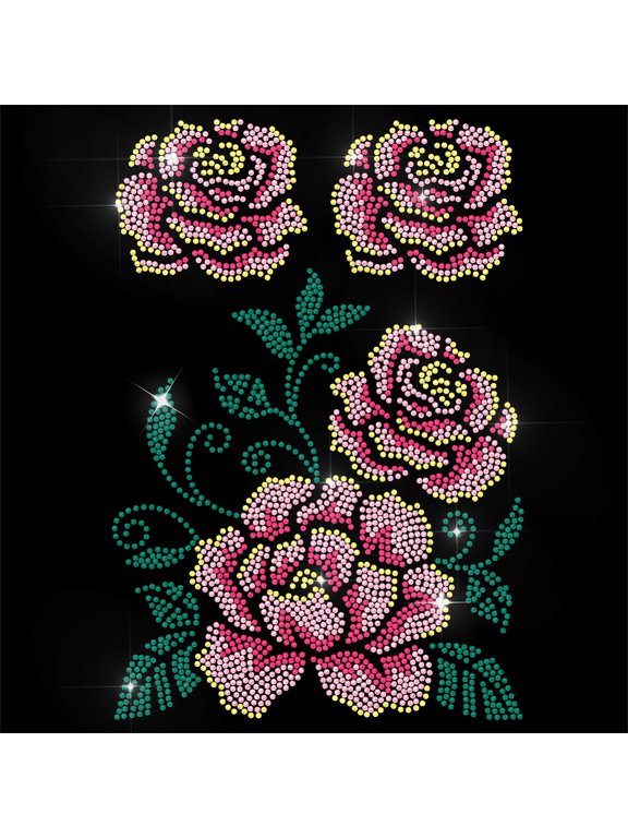 Pink Rhinestone Iron on Transfer Peony Bling Diamond Hotfix Patches for Clothes 11.6"x8.2" Large Iron On Sequin Applique for Jeans Jacket Caps Bag T-Shirts Shoes DIY Decor DIY Making