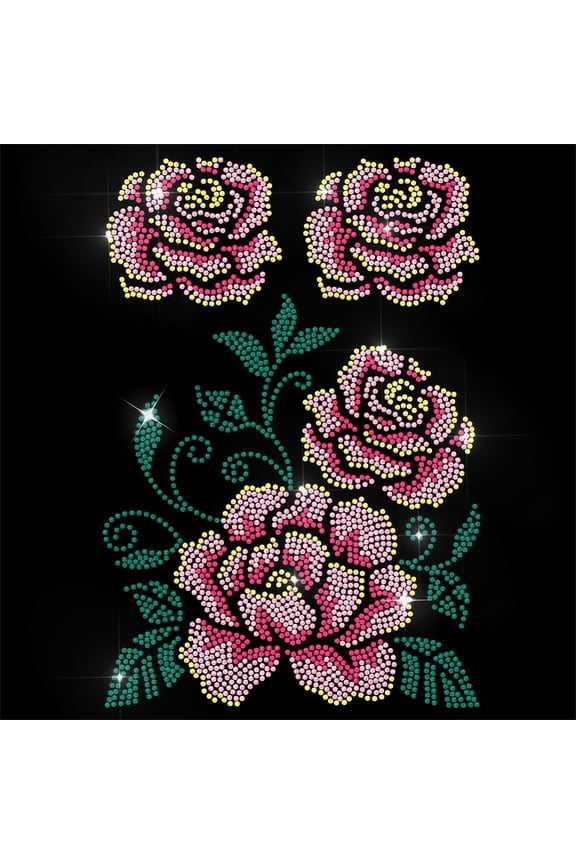 Pink Rhinestone Iron on Transfer Peony Bling Diamond Hotfix Patches for Clothes 11.6"x8.2" Large Iron On Sequin Applique for Jeans Jacket Caps Bag T-Shirts Shoes DIY Decor DIY Making
