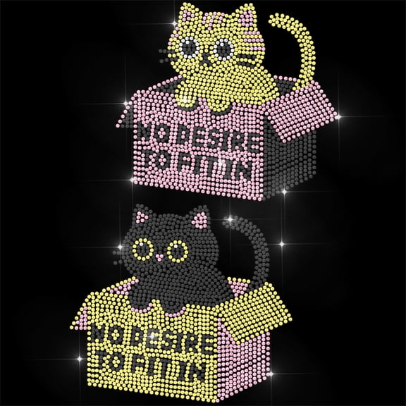 Pink Rhinestone Iron on Transfer Box Cat Bling Diamond Hotfix Patches
