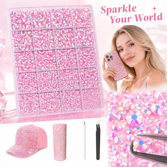 Pink Rhinestones Pink Bedazzle Gems Resin Jelly Flatback Crystals with Tweezers for DIY Crafts Jewelry Clothing Tumblers Shoes Nail Art Fabric Decor