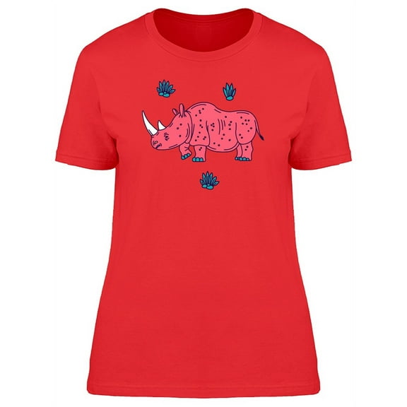 Pink Rhino Doodle Cartoon T-Shirt Women -Image by Shutterstock, Female Small