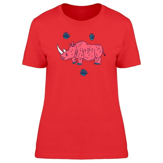 Pink Rhino Doodle Cartoon T-Shirt Women -Image by Shutterstock, Female x-Large