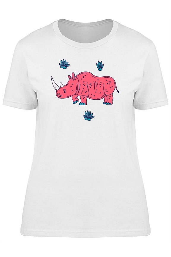 Pink Rhino Doodle Cartoon T-Shirt Women -Image by Shutterstock, Female x-Large