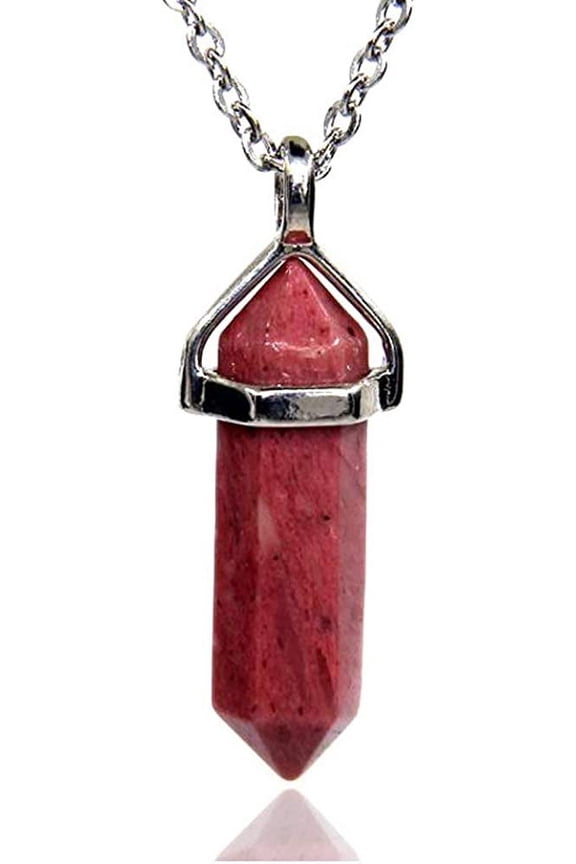 Pink Rhodonite Gemstone Hexagonal Pointed Reiki Chakra Pendant Necklace 18"