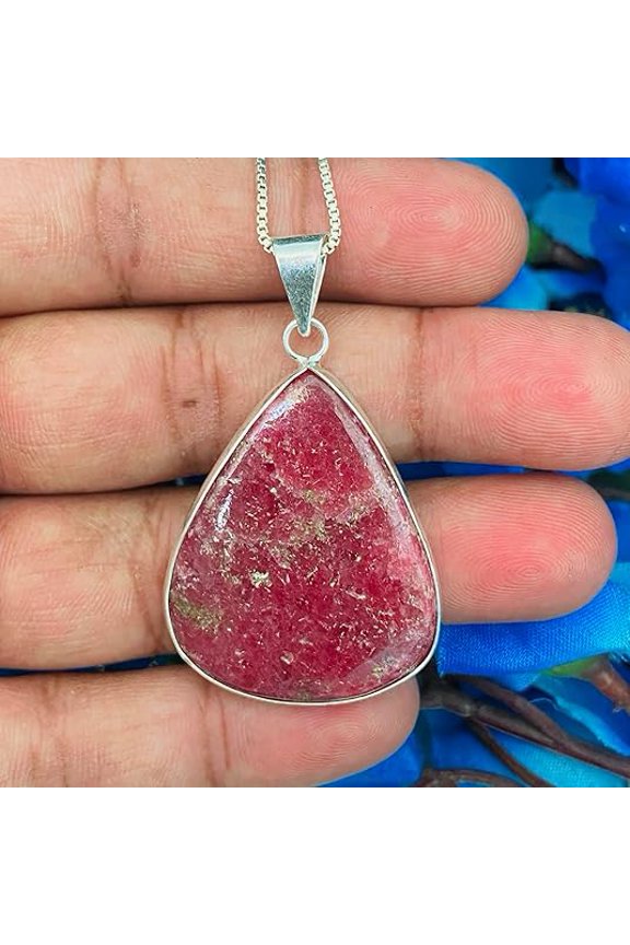 Pink Rhodonite Pendant for Women, Rhodonite Gemstone Pendant for Wife, 925 Sterling Silver Necklace With Box Chain, Christmas Gift For Her