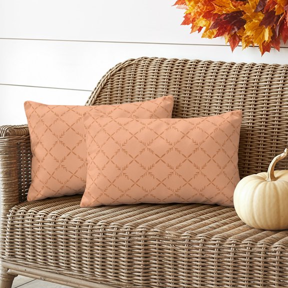 Pink Rhombus Pillow Covers 2 Pack Modern Peach Pink Plaid Abstract Geometric Diamond Lattice Pillowcase Waterproof Outdoor Throw Pillow Cover for Patio Garden Balcony Decor Square Cushion 20"x12"