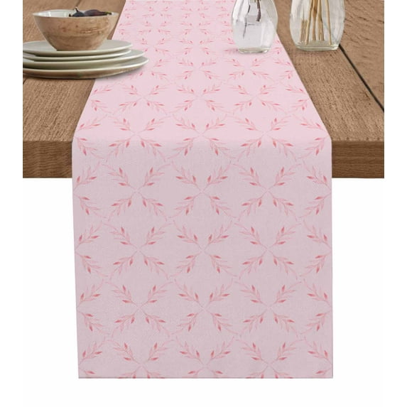 Pink Rhombus Plaid Short Table Runners 36 Inches, Cotton Linen Fabric Table Runner Dresser Scarf, Abstract Check Modern Vintage Tablerunner for Party/Kitchen/Dinner/Wedding Decor 13''x36''