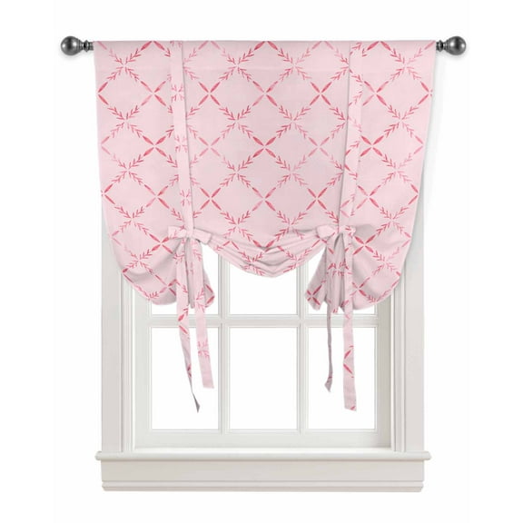 Pink Rhombus Plaid Tie Up Curtains for Kitchen Bathroom Bedroom Windows 45 Inch Length, Classic Modern Geometric Abstract Art Balloon Drape Curtains Shade Rod Pocket Drapery Curtain Panel, 34"x45"
