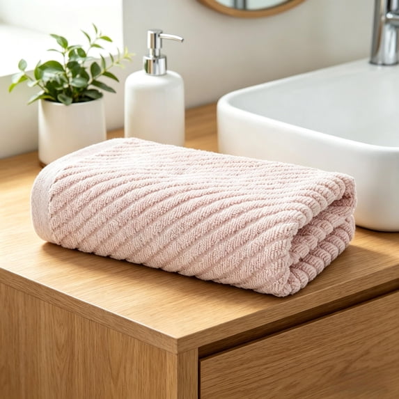 Pink Ribbed Hand Towels for Bathroom 13 x 29 Inch 100% Cotton Soft Absorbent Soft Feeling Fast Drying Towels Hotel Spa Towel Face Towel