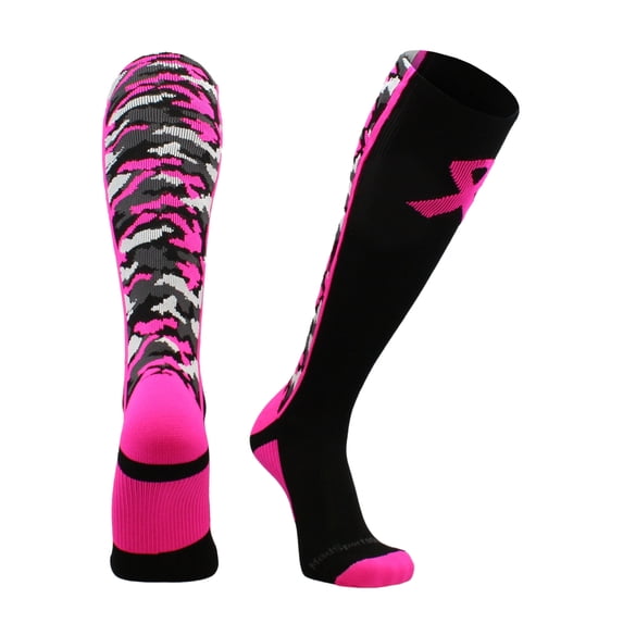 Pink Ribbon Awareness Camo OTC Socks (Black/Neon Pink, X-Large)