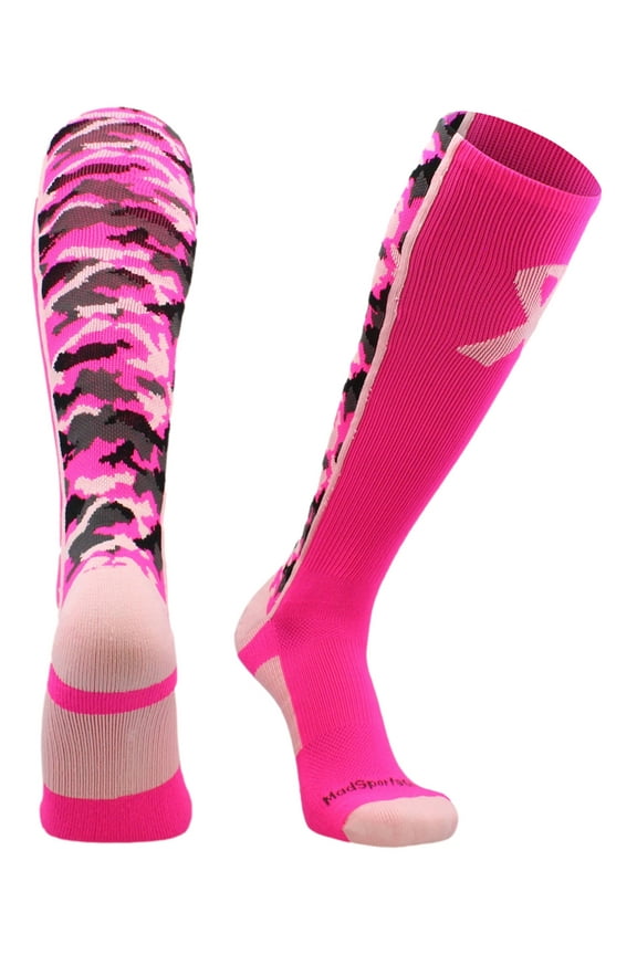 Pink Ribbon Awareness Camo OTC Socks (Neon Pink/Pale Pink, Small)