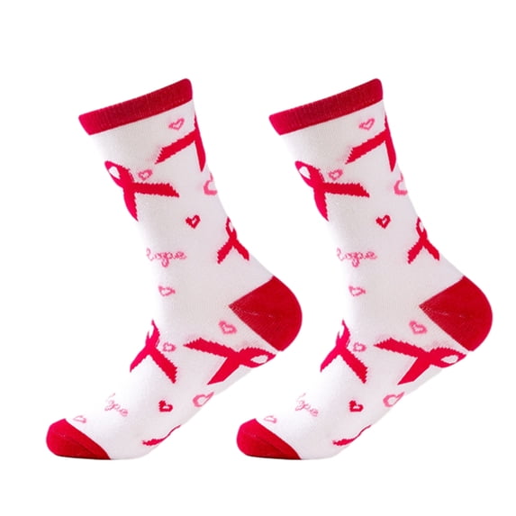 Pink Ribbon Awareness Crew Socks Fun Fancy Novelty Socks Cotton Bootie Socks