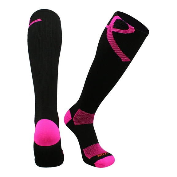 TCK Aware Breast Cancer Ribbon Knee High Socks - Black Pink