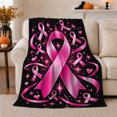 thumbnail image 1 of Pink Ribbon Awareness Support Art Swirling Streamers Hearts, Cozy Friendship Quote Scene, Warm Flannel Blanket for Living Room and Reading Nook, Art Lovers Thank You Gift, Artistic Home Decor, 1 of 9