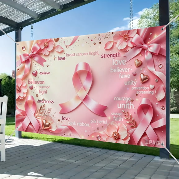 Pink Ribbon Backdrop Breast Cancer Photography Background for Party Decor Banner Photo Booth Studio Props 51*59IN