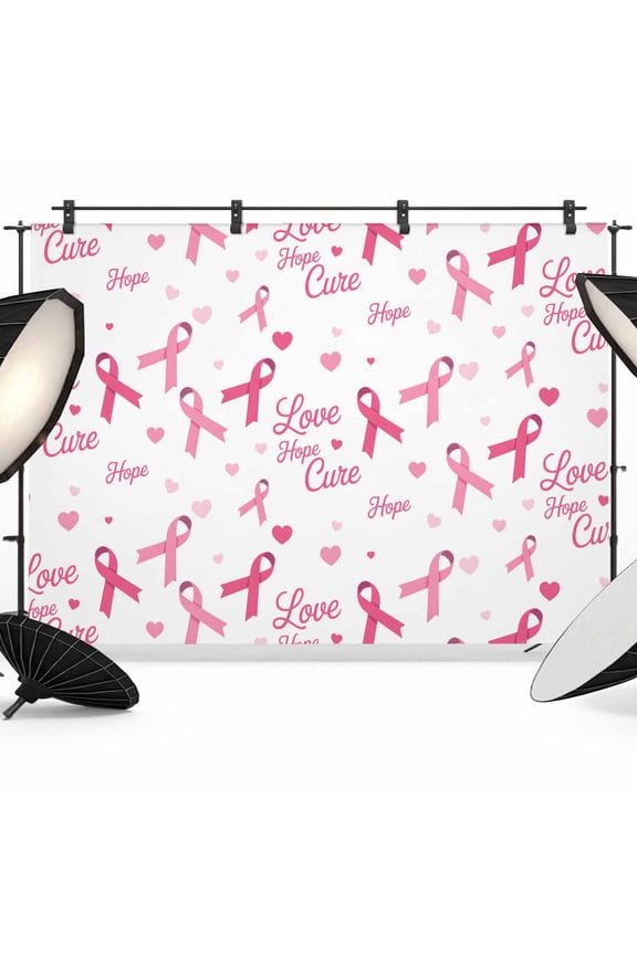 Pink Ribbon Backdrop for Photography, Love Hope Cute Dark Pink Heart Abstract Photo Backdrop Portrait Background Party Banner Photo Backgrounds for Studio Booth Props, 7x5ft