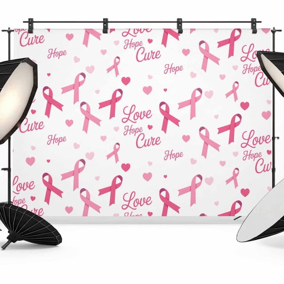 Pink Ribbon Backdrop for Photography, Love Hope Cute Dark Pink Heart Abstract Photo Backdrop Portrait Background Party Banner Photo Backgrounds for Studio Booth Props, 10x8ft