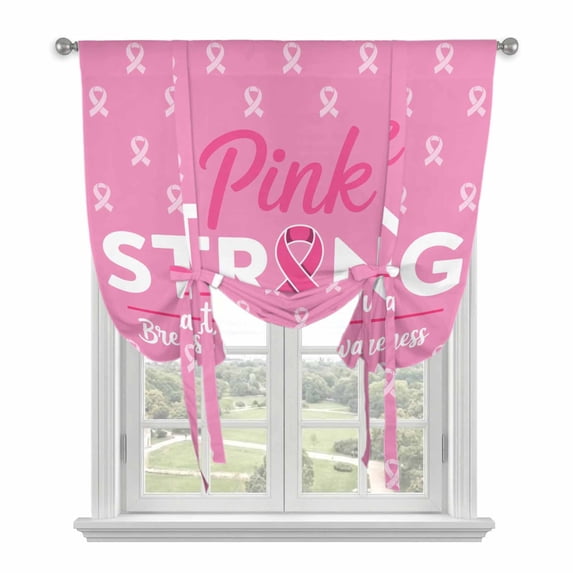 Pink Ribbon Balloon Curtains for Living Room/French Door, Breast Cancer Awareness String Symbol Tie Up Curtains 63 Inch Length Energy Saving Kitchen Curtains Shades for Windows 42"x63"
