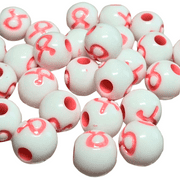 Pink Ribbon Beads For Bracelet Making, Round Plastic Beads Bulk, Breast Cancer Awareness DIY Craft Supplies Beads, Gift For Beader, 100 Pcs