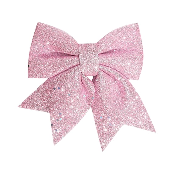 Pink Ribbon Bow Christmas Ornament with Iridescent Glitter Finish, Pink Christmas Decorations for Holiday Tree and Gift Wrapping, Large Bow for Present Set of 12