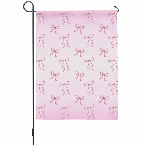 Pink Ribbon Bow Garden Flag 12 x 18 Inches, Minimalist Gradient Tied Loop Ribbon Silk Knot Weather Proof Outdoor Patio Flags Double Sided Small Garden Decoration for Yard Outside Home