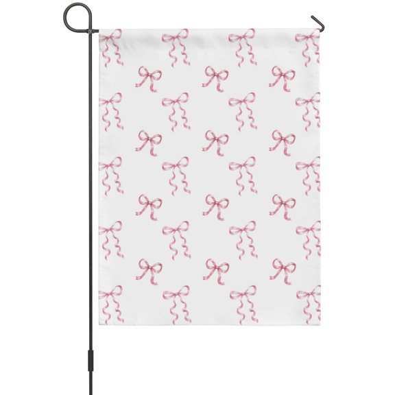 Pink Ribbon Bow Garden Flag 12 x 18 Inches, Minimalist Modern Tied Loop Ribbon Tail Silk Knot Weather Proof Outdoor Patio Flags Double Sided Small Garden Decoration for Yard Outside Home