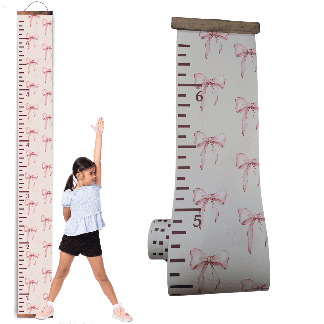 Pink Ribbon Bows Canvas Growth Chart Height Ruler – Hanging Kids Height ...