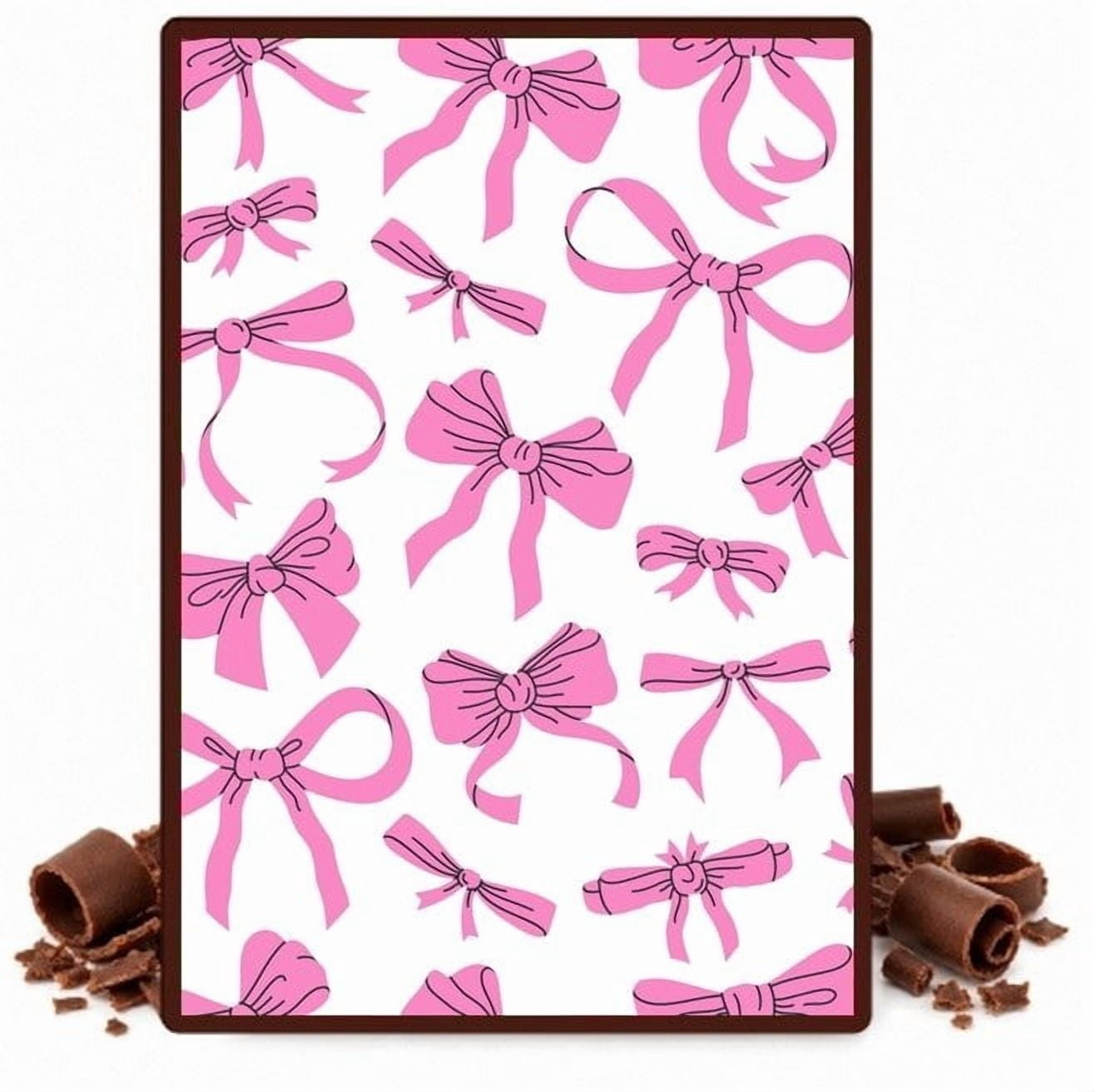 Pink Ribbon Bows on White Pattern Edible Chocolate Transfer Sheet, by ...