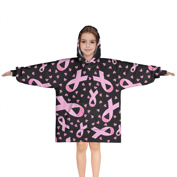 Pink Ribbon Breast Blanket Hoodies for Kids 6-13YR Oversize Wearable Blanket Hoodies for Boys Girls Teens