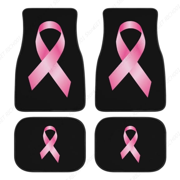 Pink Ribbon - Breast Cancer Awareness 4 PC Car Floor Mats Car Carpets Full Sets Universal Fit for SUV Sedans Trucks All Weather
