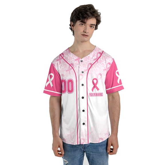 Pink Ribbon Breast Cancer Awareness Baseball Jersey – Custom Name & Number, Support Hope Shirt for Women Men