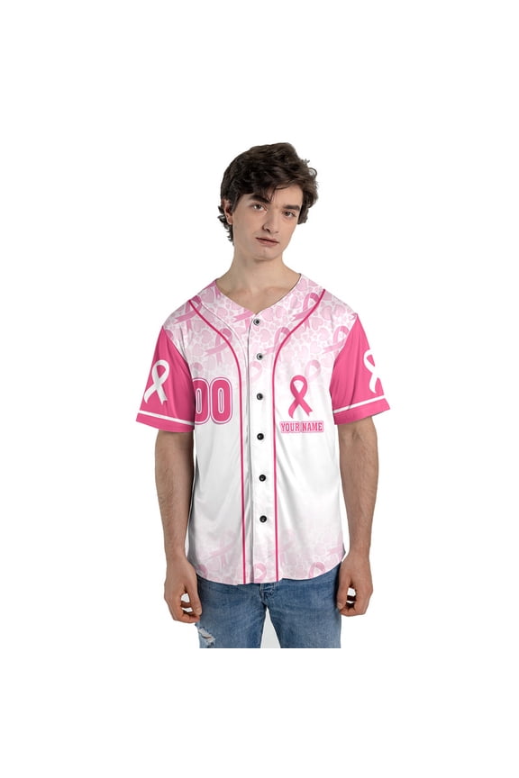 Pink Ribbon Breast Cancer Awareness Baseball Jersey – Custom Name & Number, Support Hope Shirt for Women Men
