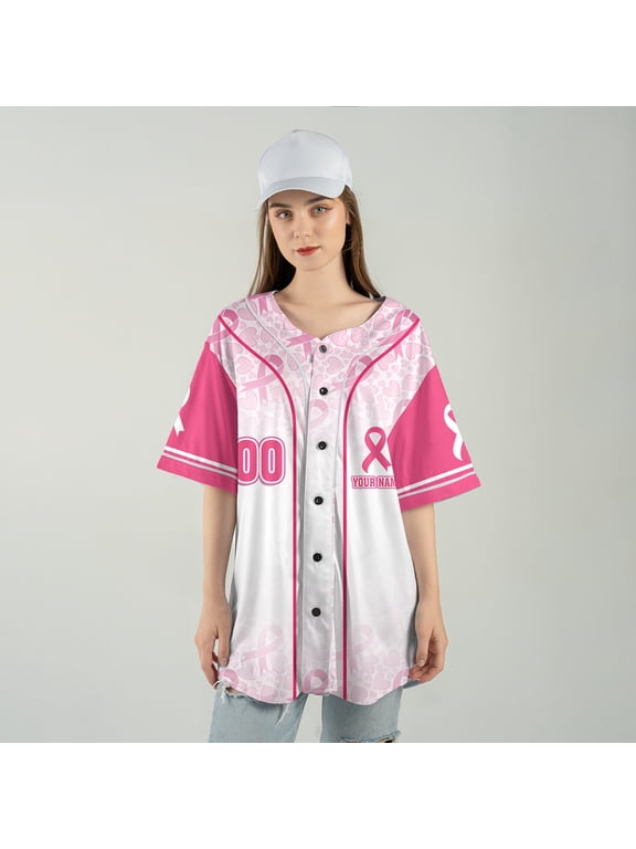 Pink Ribbon Breast Cancer Awareness Baseball Jersey – Custom Name & Number, Support Hope Shirt for Women Men