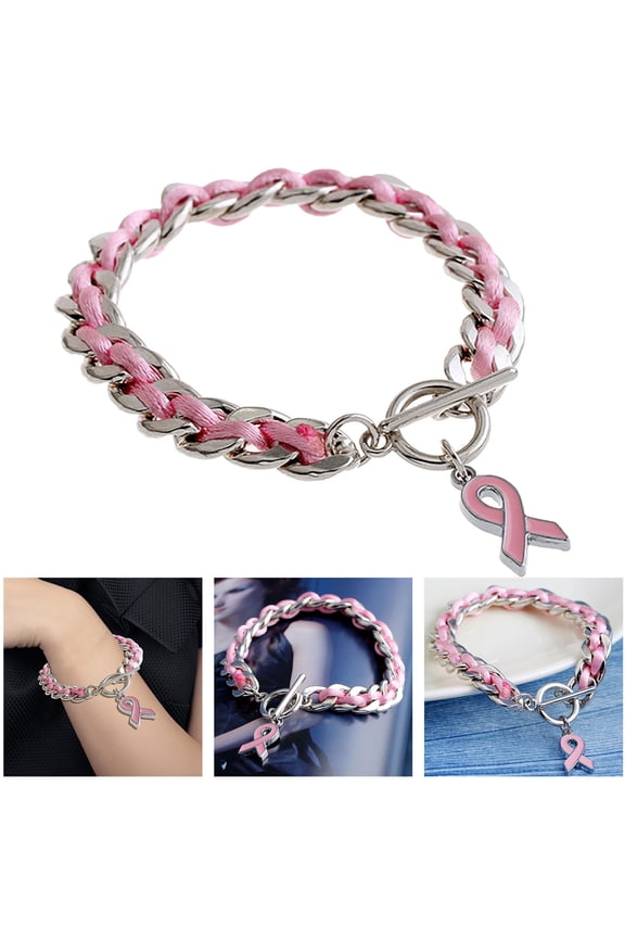 Pink Ribbon Cancer Awareness Bracelet - Inspirational Rope Bracelet Gift for Women - Charity Fundraiser Event Party Supplies - Hope Support Survivor Empowerment Jewelry