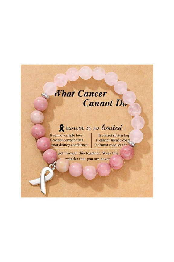 FROVOL Breast Cancer Awareness Natural Crystal Bracelet With Message Card Valentine's - Jewellery Gifts Rose Day Quartz D8Q6